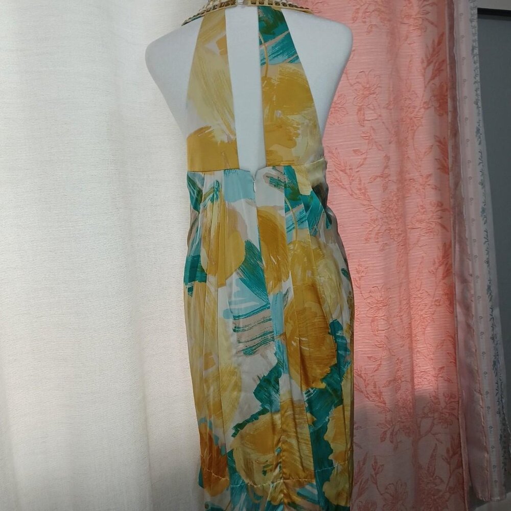 Y2k Bright yellow and blue beaded halter mini dress/ top with mesh details - Picture 2 of 4